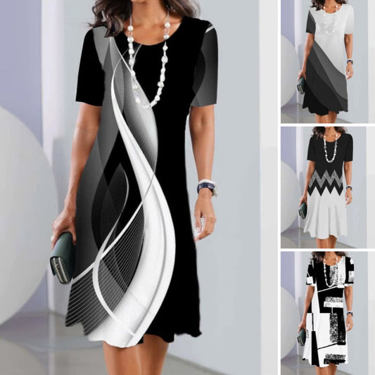 Дамски ежедневни рокли с 3D принт и кръгло деколте