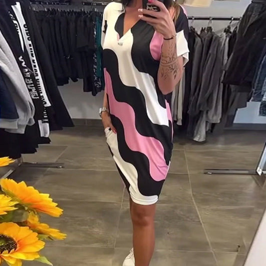 ⏳Лятна продажба✨Дамска рокля с V-образно деколте и къс ръкав👗