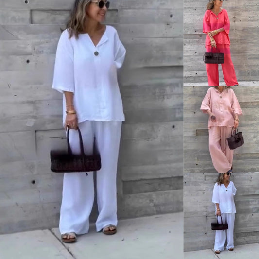 🌸Женски комплект от 2 части "Свободен топ и панталон