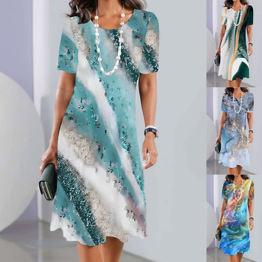 🌸【S-4XL】Дамска рокля с принт и кръгло деколте