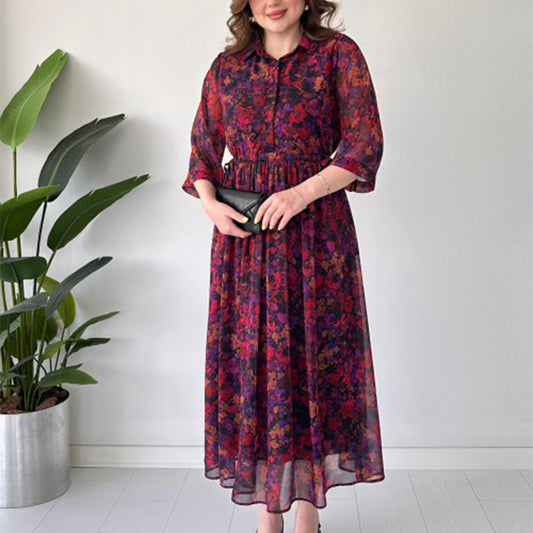 🌺 Дамска елегантна щампована релаксираща макси рокля