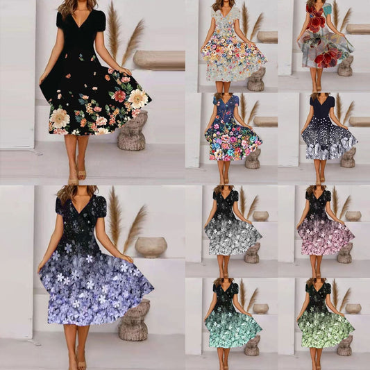Women's Flowy V-Neck Printed Dress