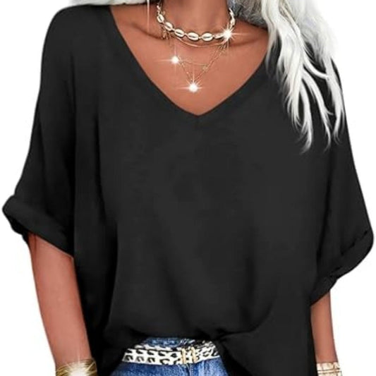 🎀Дамски случаен свободен V-образен топ | Отпуснат и шикозен стил