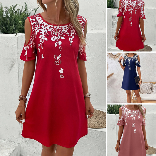 🌼【S-2XL】Миди рокля с флорален принт и изрязани ръкави