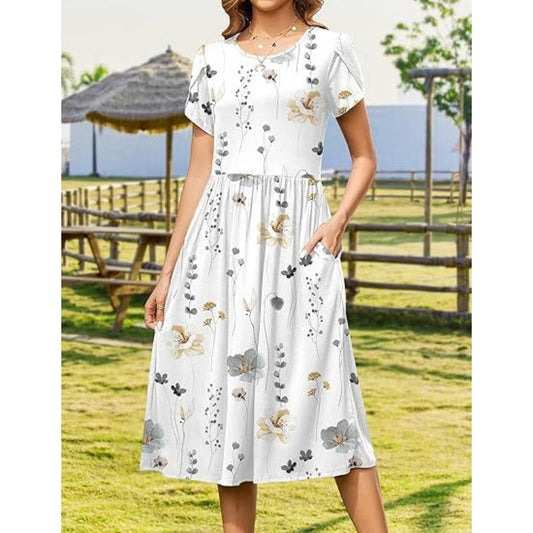 💃Елегантна дамска миди рокля с кръгло деколте и джобове