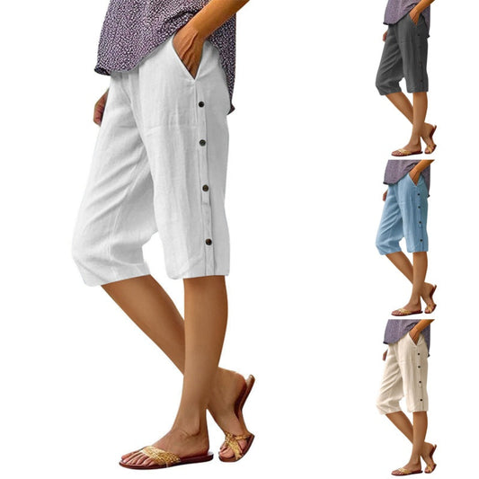 ✨Свободни, памучни, ленени, дишащи панталони Капри за жени