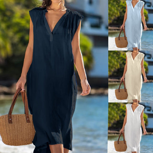 🔥Елегантна женска рокля без ръкави с V-образно деколте👗