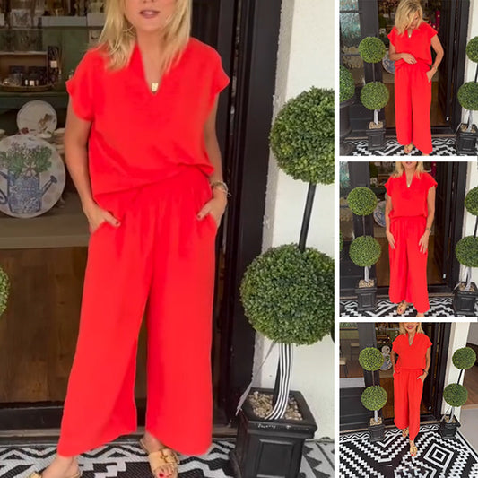 🔥Женски едноцветен комплект от две части за ежедневието