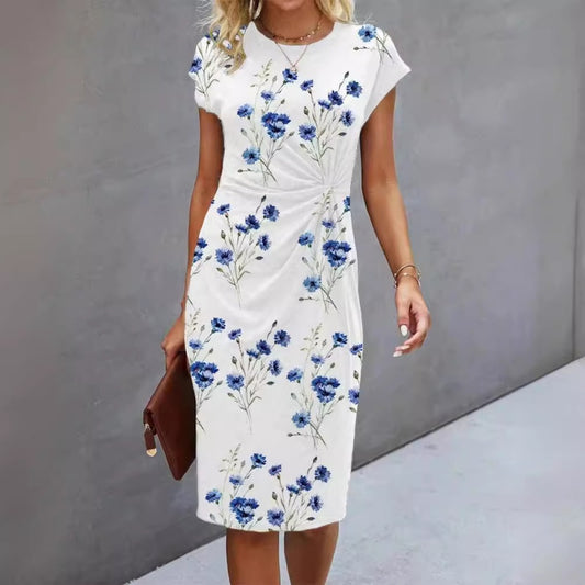 ✨Дамски елегантен екипаж деколте отпечатани Midi рокля