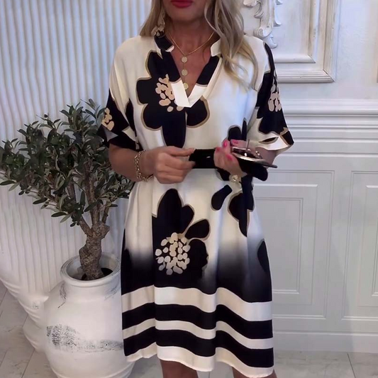 Женски отпечатани свободни дълбоко дълбоко V-образно деколте рокля