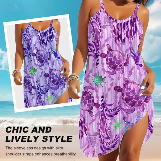 🌊Лятна плажна рокля без презрамки с принт в океански стил