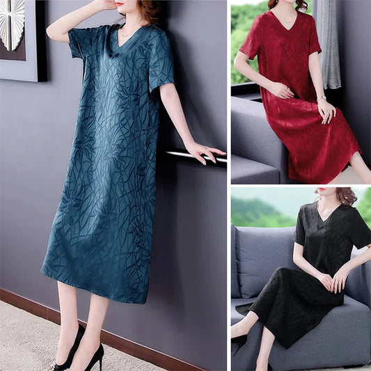 💖Лека и луксозна копринена рокля с V-образно деколте