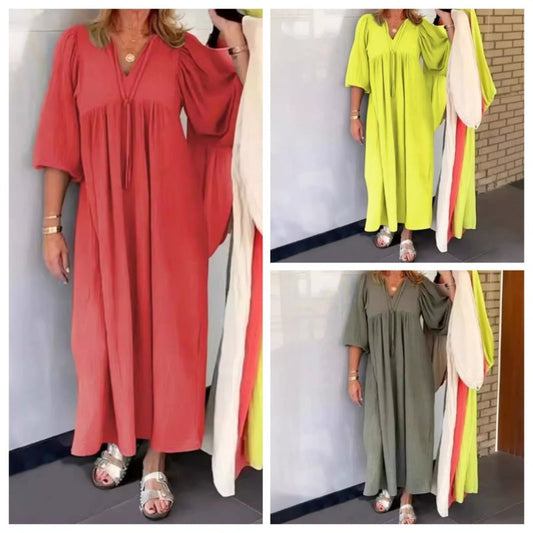 【S-4XL】Рокля с балонни ръкави и V-образно деколте