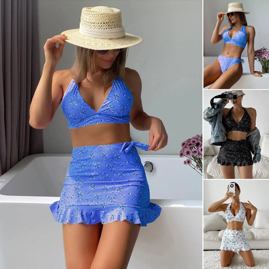 Дамски 3-частен комплект бански костюм с принт