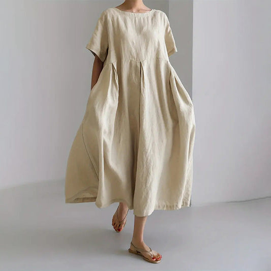 Жените случайни хлабав годни кръг врата рокля с джобове