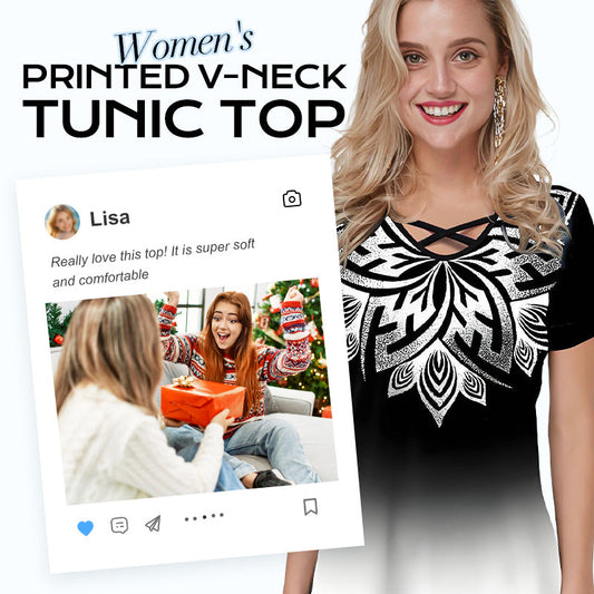 Дамска туника с V-образно деколте и принт