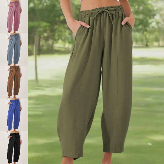 Дамски ежедневни панталони с широки крачоли и шнур