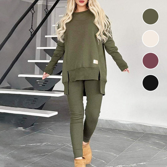 Slit High Low Hem Sweatshirt & Bodycon Pants Set