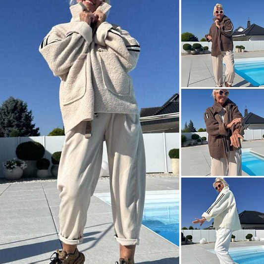 🌟Дамско модно палто с райета от изкуствена овча кожа