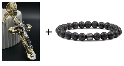 🎁Πρόσφορα: Βραχιόλι ενέργειας από ηφαιστειακή πέτρα✨Κολιέ με μενταγιόν που απεικονίζει τον Ιησού
