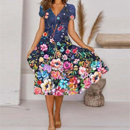 Women's Flowy V-Neck Printed Dress