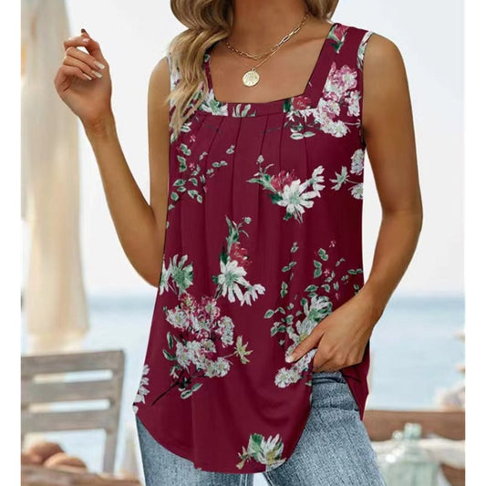 💞【S-2XL】Дамски летни без ръкави квадратно деколте печатни Camisoles