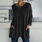 Женски кръгъл врат свободен джоб дълъг -Sleeved T -риза