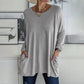Женски кръгъл врат свободен джоб дълъг -Sleeved T -риза
