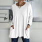 Женски кръгъл врат свободен джоб дълъг -Sleeved T -риза