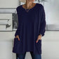Женски кръгъл врат свободен джоб дълъг -Sleeved T -риза