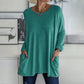 Женски кръгъл врат свободен джоб дълъг -Sleeved T -риза