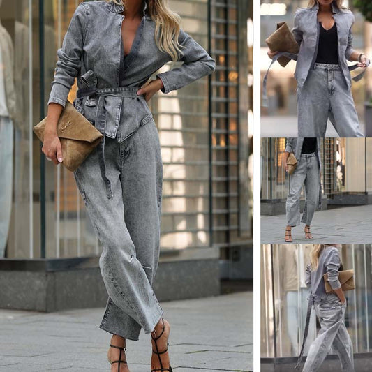 🥰Стилен дамски двукомпонентен костюм от деним