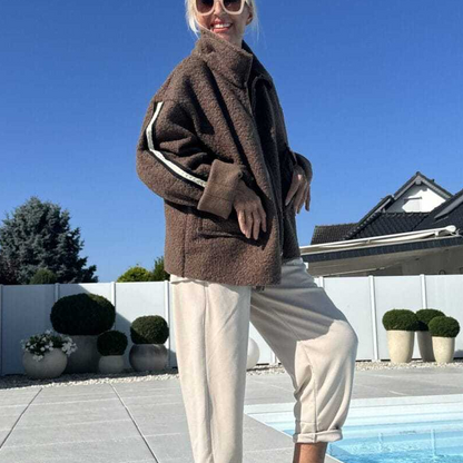 🌟Дамско модно палто с райета от изкуствена овча кожа