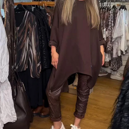 🔥Двукомпонентен комплект с неравномерна горна част и панталони в един цвят