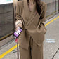Дамски комплект от две части - сако с връзки отпред и панталони с широки крачоли