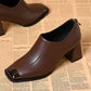 Women's Square-Toe Chunky Heel Shoes with Zipper