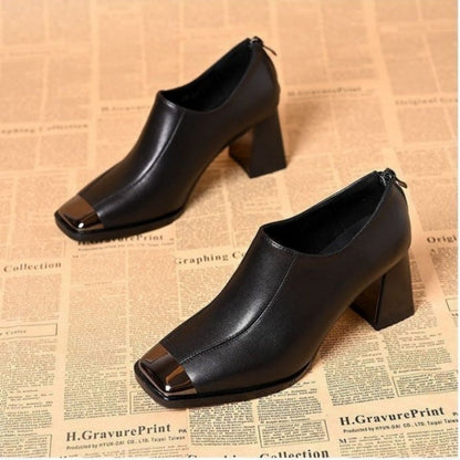 💖Дамски обувки с квадратна форма на върха, дебел ток и цип